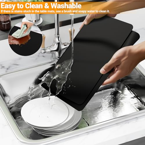 2-Pack Extra Thick Silicone Counter Mats - 24”x16” Large Heat Resistant Kitchen Countertop Protector, Non-Slip Hot Pad Trivet for Air Fryer, Hot Pots & Pans, Coffee Maker (Black) - color: Black