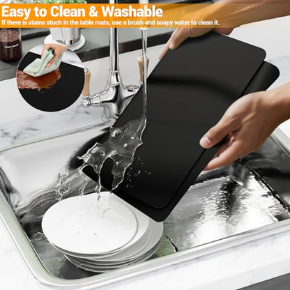 2-Pack Extra Thick Silicone Counter Mats - 24”x16” Large Heat Resistant Kitchen Countertop Protector, Non-Slip Hot Pad Trivet for Air Fryer, Hot Pots & Pans, Coffee Maker (Black) - color: Black