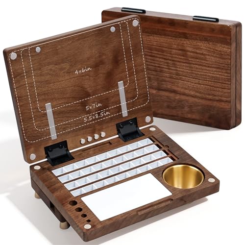 Black Walnut Wooden Watercolor Palette with 36 Grid,Travel Paint Palette,Pochade Box for Painting with Base,Portable Plein Air Easel for Watercolor,Gouache, Acrylic, Oil Painting - color: included Paint grid