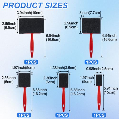 SmallCat 5 PCS Foam Paint Brushes, 4", 3", 2", 1.4'', 1" Foam Sponge Brushes for Varnishes, Reusable Sponge Brushes with Wood Handles for Painting, Staining, and DIY Crafts - Black, 5 Sizes - size: 5pcs, 5sizes