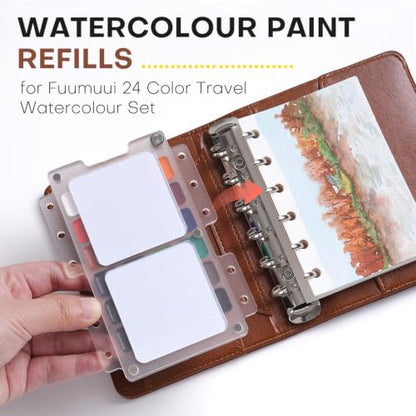 Fuumuui 24-Color Watercolor Paint Refill Set – Opaque Semi-Solid Pigments, Compatible with Travel Sketchbook, Ideal for Artists & Beginners Plein Air & Studio Sketching - style: Refill Paint-Medium