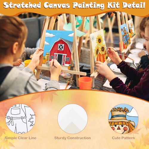 12 Packs Thanksgiving Pre Drawn Canvas to Paint, 5" X 7" Fall Pre Printed Canvas for Kids, Pre Stretched Canvas Outline Painting Boards for Beginners, Students, Party Favor - style: Fall