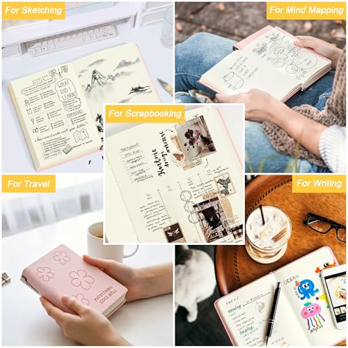 Thick Blank Journal Notebook 400 page With Pen Holder 100gsm Thick Blank Paper，A6 Unlined Plain Sketchbook ， Small Soft Leather Unlined Pocket Blank Notebook For Women Drawing Book Memo Writing Sketch Travel Diary 3.9 × 5.5 (No Worries) - color: Yellow-No