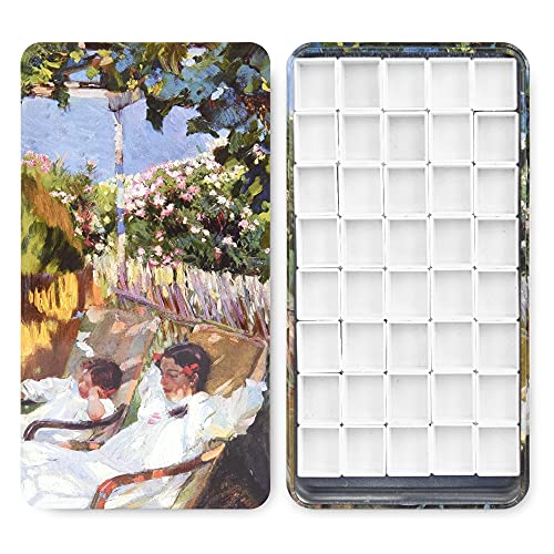 40Pcs Empty Half Pans with Magnetic Stripe Watercolor Paint Travel Tin Palette Case, Artist Paints Half Pan Kits for DIY Watercolor Oils or Acrylics Painting Art Drawing Garden - color: Garden