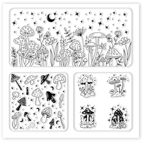 CHGCRAFT Polymer Clay Texture Sheet Mushrooms Silicone Texture Stamp Stars Flowers Clay Texture Mat Modeling Pattern Pad Polymer Clay Tools for Jewelry Earring Making DIY Craft, 5.5x5.5inch - style: Mushroom