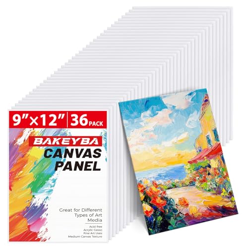 Canvas Boards 36 Pack, 9x12 Inch White Blank Painting Canvas Panels, 100% Cotton Art Supplies for Acrylics Oil Watercolor Tempera Paints - size: 9"x12" - 36pcs