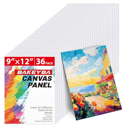 Canvas Boards 36 Pack, 9x12 Inch White Blank Painting Canvas Panels, 100% Cotton Art Supplies for Acrylics Oil Watercolor Tempera Paints - size: 9"x12" - 36pcs