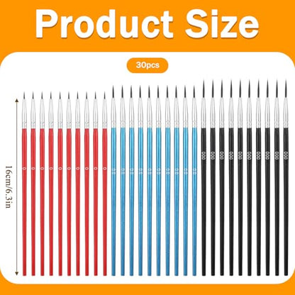 30 Pcs Fine Tip Paint Brush Set, Micro Miniature Paint Brushes (#0, #00, #000) - Tiny Round Liner Brush for Model Figurines, Scale Models, Paint by Numbers, Acrylic, Watercolor, Detailing Crafts