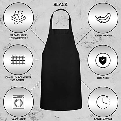 GREEN LIFESTYLE 12 Pack Bib Apron - Unisex Black Aprons, Machine Washable Aprons for Men and Women, Kitchen Cooking BBQ Bulk (Pack of 12, No Pockets, Black) - color: Black, size: Pack of 12, No Pocket