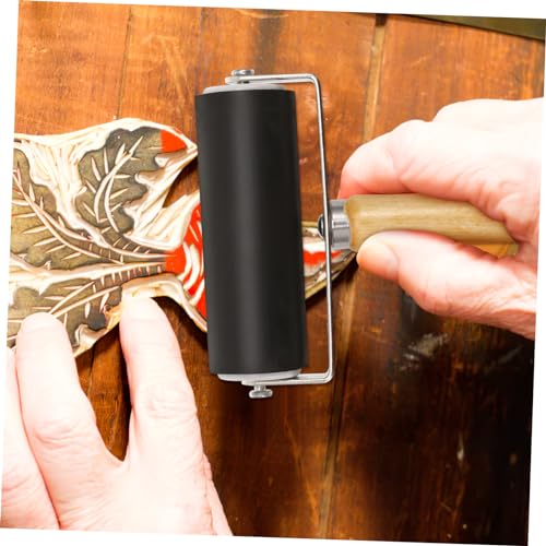 HOMSFOU 10cm Rubber Ink Roller Set for Printmaking Scrapbooking Stamping Craft Projects Heavy Metal Frame for Longevity