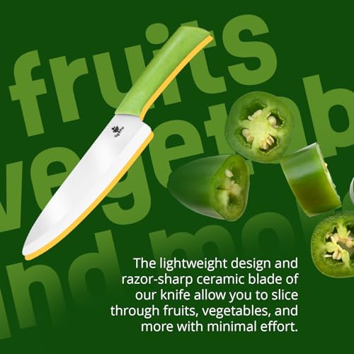 Durable Ceramic Knife for Chopping Vegetables & Fruits, 8” Non-Reactive and Professional Ceramic Chef Knife for Clean Cutting, Rust-Proof Sharp Blade with Ergonomic Handle, Gift-Ready Kitchen Knives - style: 8 inch