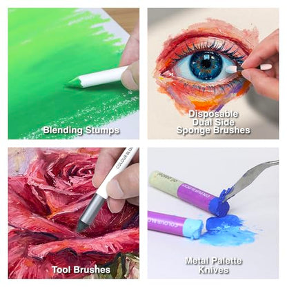 COLOUR BLOCK Oil Pastels All-in-One Art Set 103 PCS, 48 Colors Oil Pastels with 9 Tools, Blending Stumps, Tortillions, Brushes, Metal Palette Knives, Pad for Beginners and Professional Artists