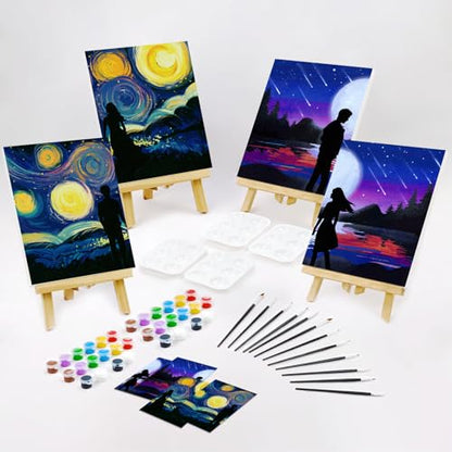 VOCHIC 4 Pack Sip and Paint Kit Pre Drawn Canvas Painting for Adults, Couples Date Night Games Painting Kit Valentine Christmas Room Decor Gift Party Supplies Favor(8x10) - size: 8x10, style: style 8