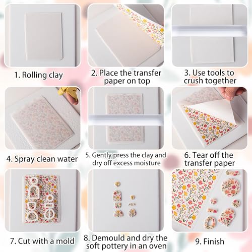 Clay Transfer Paper, 6Pcs Wildflower Theme Polymer Clay Transfer Sheets for Earrings Jewelry Necklace with Mud Press Rod DIY Craft - color: Wild Flower