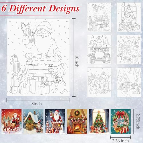 6 Pack Pre Drawn Canvas for Painting Pre Printed Canvas Kit 8 x 10 Inch Stretched Cotton Paint and Sip Set for Adults Couple Party Graduation Summer Date Night(Merry Xmas) - style: Merry Xmas