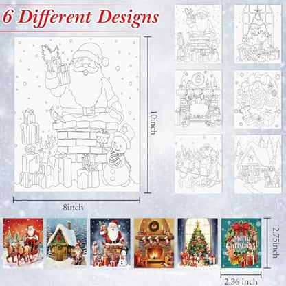 6 Pack Pre Drawn Canvas for Painting Pre Printed Canvas Kit 8 x 10 Inch Stretched Cotton Paint and Sip Set for Adults Couple Party Graduation Summer Date Night(Merry Xmas) - style: Merry Xmas