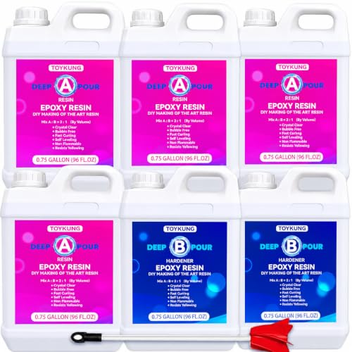 Deep Pour Epoxy Resin, 4.5 Gallon 2 to 4 Inch Depth Epoxy Resin Kit Crystal Clear Bubble Free High Gloss Self Leveling for River Table Top, Bar Top, Coating, Art Mold Crafts Epoxy Resin 2:1 - size: 4.5 Gallon