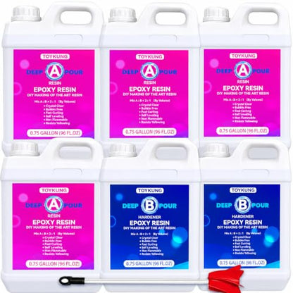 Deep Pour Epoxy Resin, 4.5 Gallon 2 to 4 Inch Depth Epoxy Resin Kit Crystal Clear Bubble Free High Gloss Self Leveling for River Table Top, Bar Top, Coating, Art Mold Crafts Epoxy Resin 2:1 - size: 4.5 Gallon