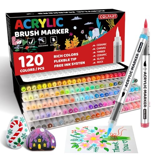 120 Colors Acrylic Paint Markers, Soft Brush Tip Paint Pens and Paint Markers, Acrylic Paint Pens Easter Deco, Halloween Decor,Stone, Canvas,Easter Eggs, Rock Painting and DIY Crafts Art Supplies - style: Auto Ink(120 Color)
