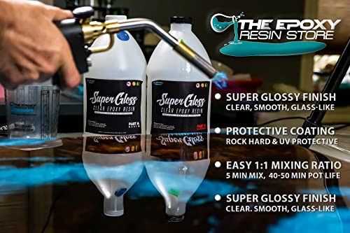 The Epoxy Resin Store SG-1 Super Gloss UV and Moisture Resisting Glass Like Non Toxic Epoxy Resin for Bar Counters and Wood Tabletops, 1 Gallon Kit