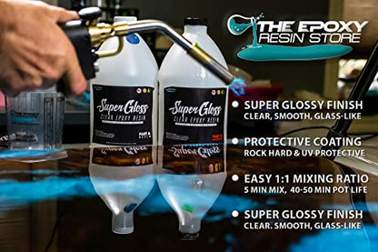 The Epoxy Resin Store SG-1 Super Gloss UV and Moisture Resisting Glass Like Non Toxic Epoxy Resin for Bar Counters and Wood Tabletops, 1 Gallon Kit