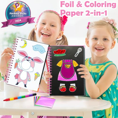 FUNNYB&G Foil Art Craft Kit for Girls 4-10 Years Old: Mess-Free & No-Glue, Create 16 Sparkly Dress Up Pictures – Perfect Travel Toy & Birthday Gift for Kids (Dress Up) - style: Dress