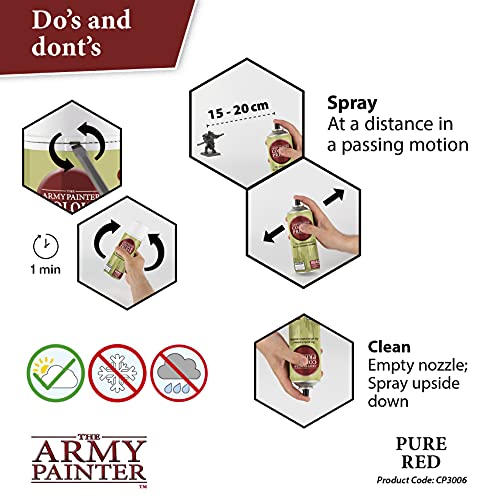 The Army Painter Colour Primer Pure Red, 400 mL Acrylic Spray Primer, Spray Paint Basecoat for Miniature Priming, Tabletop Roleplaying, Boardgames, and Wargames Miniature Modelling - color: Pure Red