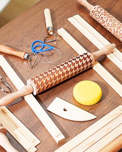 eZAKKA Clay Modeling Pattern Rollers Kit, Wooden Polymer Clay Texture Roller for Pottery, Ceramics & DIY Handcrafts, Style 4 - size: Style 4