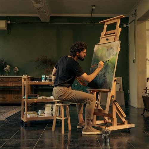 MEEDEN Movable Large H-Frame Painting Easel - Artist Studio Easel - Heavy Duty Art Easel Stand for Adults, Solid Beech Wood Easels, Holds Canvas Art Up to 78.7" High - color: Natural