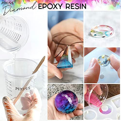 Pixiss Epoxy Resin Kit 2 Gallon – Crystal Clear Art Resin & Hardener with Gloves, Spreader, Silicone Mixing Sticks & Accessories – Self-Leveling, High-Gloss Resin for Crafts, Tumblers