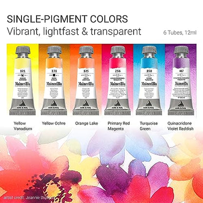 MaimeriBlu, Jeannie Dickson Artist Set, Watercolor Paint, 12ml, 6 Tubes – Professional Watercolor Painting Supplies