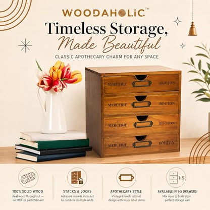Modular Stackable Apothecary Cabinet 4 Drawer Desk Organizer - Retro Library Card Catalog Wood Storage Box - Organize Stationery, Thread Embroidery, Sewing, Crafts, Junk Drawer & Supplies Countertop - style: 4 Drawer