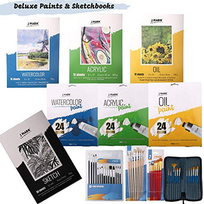 J MARK Painting Kit for Adults, Oil Paint Set- All in Deluxe Acrylic, Watercolor and Oil Painting Set - color: Multicolor