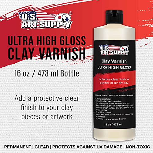 U.S. Art Supply 16 oz High Gloss Clear Acrylic Topcoat for Pouring Paint Artworks & Air Dry Clay Varnish - Acrylic Painting Protectant, Air Dry Clay Glaze for Polymer Clays, Ceramics and Sculptures - size: 16-ounces