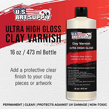 U.S. Art Supply 16 oz High Gloss Clear Acrylic Topcoat for Pouring Paint Artworks & Air Dry Clay Varnish - Acrylic Painting Protectant, Air Dry Clay Glaze for Polymer Clays, Ceramics and Sculptures - size: 16-ounces