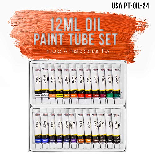 U.S. Art Supply Professional Oil Paint Set - 24 Vibrant Colors in 12ml Tubes for Canvas, Wood & Art Surfaces - Oil Based Paint for Artists, Adults & Students - style: 24-Color