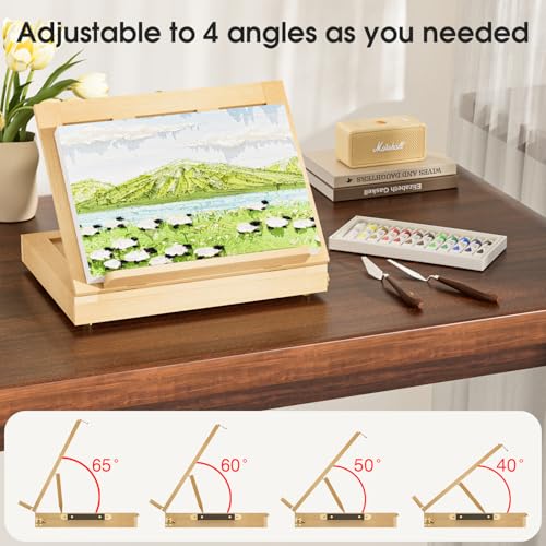 LUCYCAZ Art Easel for Painting, Tabletop Painting Easel Set for Kids, Pine-Wood Portable Easel Stand for Artists with Canvas, Acrylic Paints, Brushes, Palette and Palette Knives for Adults Beginners - style: Easel Set