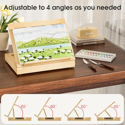 LUCYCAZ Art Easel for Painting, Tabletop Painting Easel Set for Kids, Pine-Wood Portable Easel Stand for Artists with Canvas, Acrylic Paints, Brushes, Palette and Palette Knives for Adults Beginners - style: Easel Set