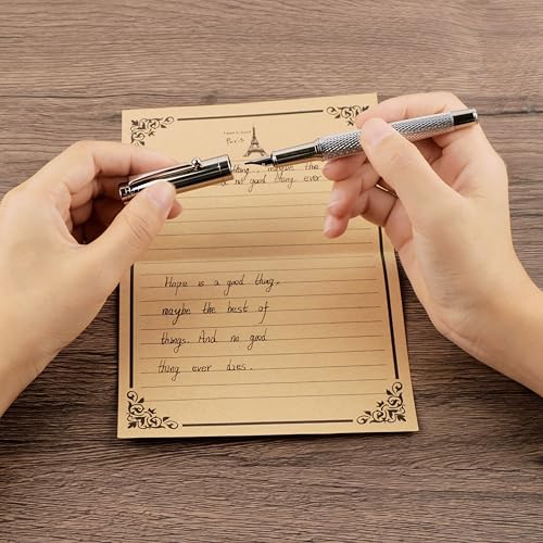 Fancy Fountain Pen Set – Fine & Medium Nibs, Includes 18 Ink Cartridges, Ink Converter, Syringe Filler, Luxury Gift for Writing, Journaling & Calligraphy，Silvery - color: silvery
