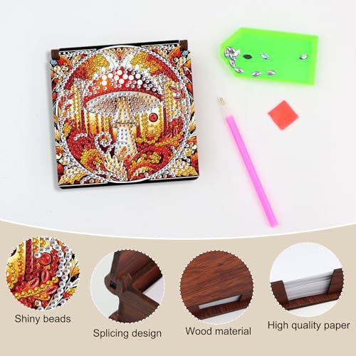 Diamond Painting Kit memo Box, Diamonds Art DIY Mushroom Patterns Sticky Note Box Special Shape Drill, with 160 Sticky Note, Ideal for Home Office Supplies, Handicrafts, Holiday Gifts - color: Mushroom