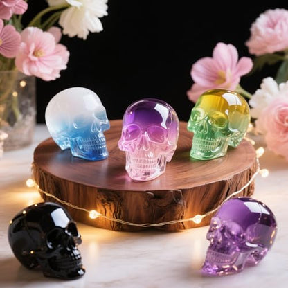 Resin Skull Molds, 8 PCS Flexible Clear Silicone Molds with Key Ring Accessory, 3D Skull Head Molds for Candle Making, Home Decor & Halloween Decoration