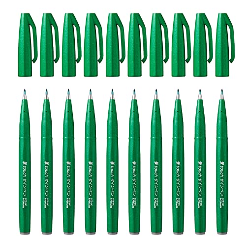 Pentel Brush Sign Pen - Green (Pack of 10) - color: Green