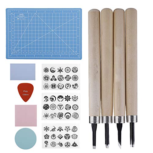 Naroote Rubber Stamp Carving Kit, Stamp Making Tools Set with 3 Rubber Sheets 4 Carving Knives Ink Pad A5 Pad, Ideal for DIY Handcraft Enthusiasts