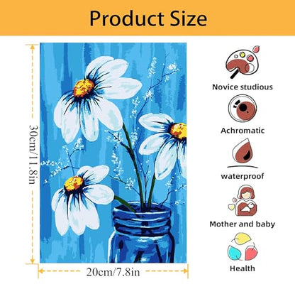 Mowana Daisy Paint by Numbers Kit for Adults Beginner with Wooden Frame and Easel Easy Acrylic on Canvas Flower Paint by Number Kits 8x12 inch with Paints and Brushes - color: Small Flower
