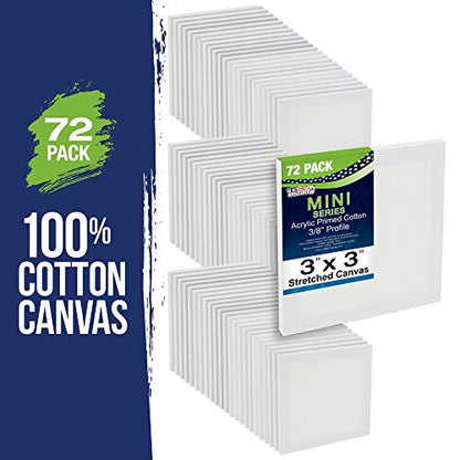 U.S. Art Supply 3x3 Mini Canvases for Painting, 72 Pack Bulk Small Stretched Artist Canvas Professional Primed - Ideal for Arts & Crafts | Small Stretched Artist Canvas Professional Primed - Ideal for Arts & Crafts - size: 3" x 3" - Pack of 72