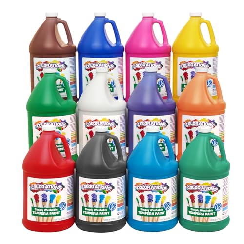 Colorations Paraben-Free Washable Tempera Paint for Kids - Set of 12 Colors, Gallon Value Sizes, Vibrant Poster and Classroom Paint for Creative Projects, Washable, Made in USA, Non-Toxic - color: Assorted, Set of 12