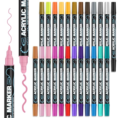 REALZEVA Acrylic Paint Markers, 24 Colors Dual Tip Acrylic Paint Pens for Rock Painting, Fabric, Wood, Canvas, Stone, Glass, Scrapbook, DIY Crafts & Art Supplies - Card Making Supplies.