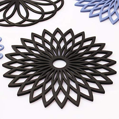 ME.FAN Silicone Trivet Mat - Kitchen Hot Pads for Pots & Dish - Insulated Teapot Trivet - Flexible, Durable, Non-Slip Large Coasters 3 Set Black - color: 3set-black