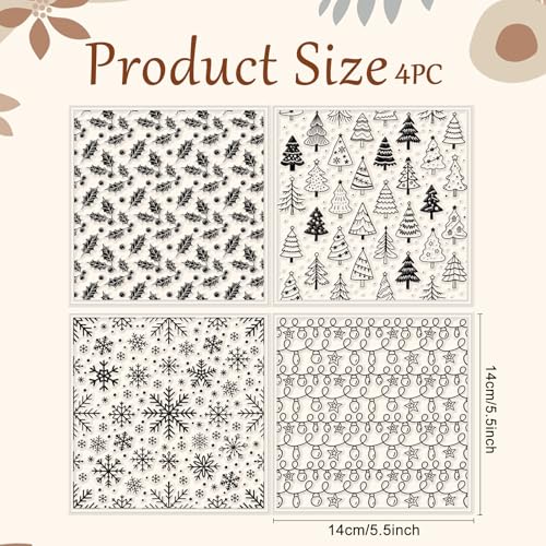 CHGCRAFT 4 Pcs Christmas Elements Polymer Clay Texture Sheets Snowflakes Silicone Texture Stamp Pine Trees Clay Texture Mat Modeling Pattern Pad Sheets for Jewelry and Earrings Tools, 5.5x5.5 inch - style: Snowflakes