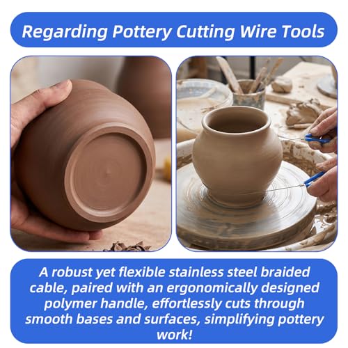 2 PCS Clay Wire Cutter, Pottery Wire Tool, Clay Cutters Tool with Black and Blue Rubber Handle for Clay-Artists Cutting Sculpting
